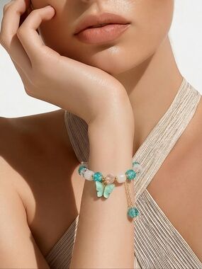 Butterfly Charm Beaded Stretch Bracelet